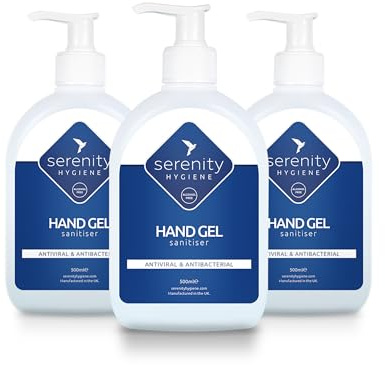 Serenity Hygiene Alcohol-Free Antiviral Hand Gel Sanitiser 500 ml - Hospital Grade, Kills MRSA, C.Diff & Norovirus, Unscented Antibacterial Formula - Made in UK Pack of 3