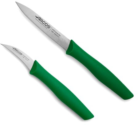 Arcos Couteaux d'Épluchage en Acier Inoxydable – Ensemble de 2 avec Poignée Ergonomique en Polypropylène, Idéal pour Couper les Fruits, Légumes et Tubercules – Vert, Série Nova