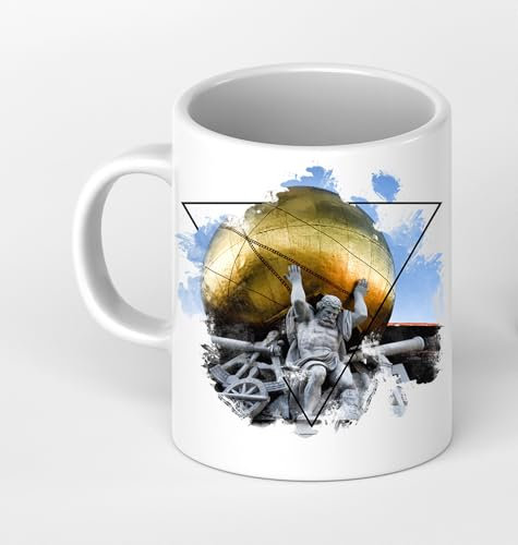 deyoli Atlas Skulptur in Vienna Österreich als Motivetasse 3 Eck 300ml, aus Keramik weiß, wunderbar als Geschenkidee oder ihre neue Lieblingstasse