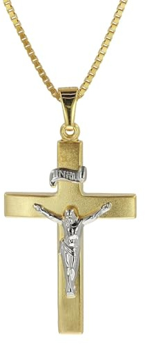 trendor Kruzifix-Anhänger Gold 333 mit goldplattierter Herren-Halskette | Männer-Kette mit Gold-Anhänger Kreuz aus Echtgold, elegantes Geschenk