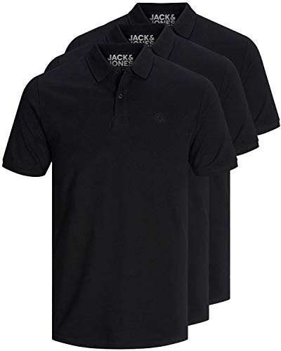 JACK & JONES 3er Pack Herren Poloshirt Slim Fit Kurzarm schwarz weiß blau grau XS S M L XL XXL 12171776 (L, 3er Pack schwarz)