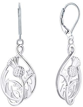 JO WISDOM Damen Ohrringe Hängende Schottische Distel Silber 925,Ohrhänger Schottland Blume Outlander Schmuck,Schmuck für Frauen