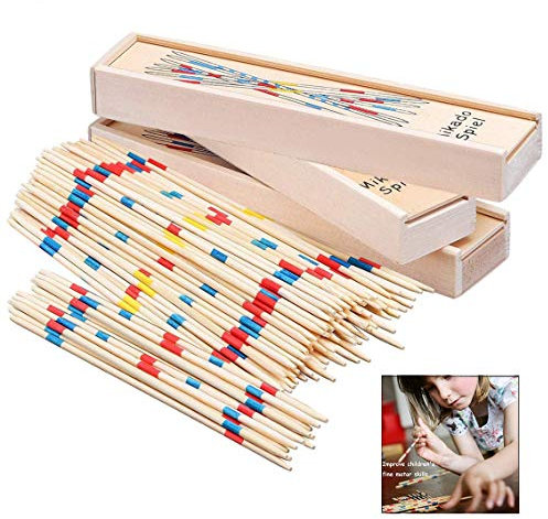 Xrten 155 Pcs Juegos de Mikado, Juego de Mesa con Caja de Madera, El bebé Educativo de Madera recogen Palos