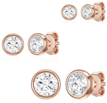 Rafaela Donata Damen Set (Ohrringe 3er) 925/- Sterling Silber roségold | rosévergoldet 14 Karat, Ohrstecker, verziert mit Kristallen, weiß