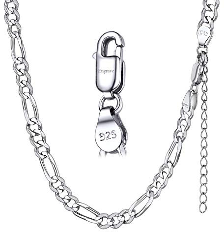 Silvora Chaine Argent Homme 70 cm 5mm Collier 925 Sterling Figaro Longue Maille Enfant Garcon Massif Fine Bijoux Cadeau Noël