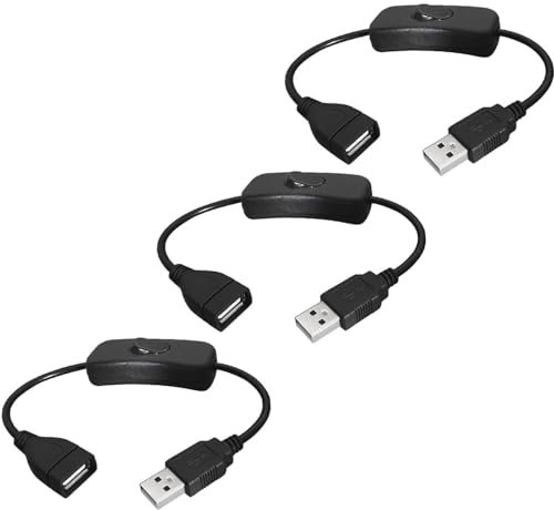 Greluma 3 Piezas de Cable USB Macho a Hembra con Interruptor de Encendido/Apagado, Interruptor Basculante en Línea de Extensión USB para Grabadora de Conducción, Lámpara de Escritorio LED
