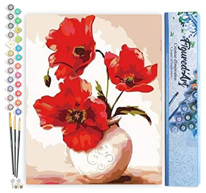 Figured'Art Peinture par Numéro Adulte Jolis Coquelicots - Activité Manuelle Kit de Loisir Créatif DIY Numéro d'Art Complet - 40x50cm sans châssis en bois