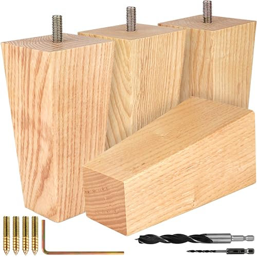 Quadratische Premium-Möbelbeine – Möbelfüße für Couch, Stuhl, Sofa, Kommode, Bett, Schrank, Ottomane – einfach zu installierende Holzbeine mit Installations-Hardware und Anleitung (evtl. nicht in