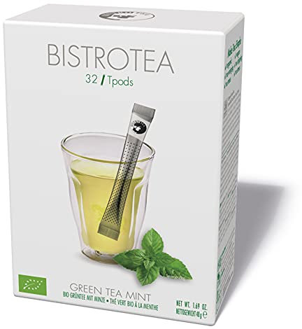 Bistrotea TPods 32 Teesticks BIO|Grüntee Minze|einzeln in Aromaschutzkuverts verpackt|4er Pack je 32 pro Sorte=128 Sticks