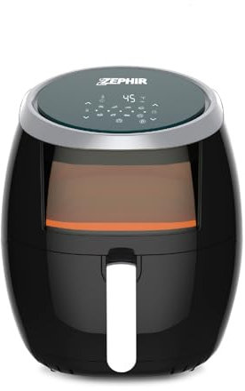 Zephir, Friggitrice ad Aria 6L, 1800W, Doppio Cestello Estraibile Antiaderente, Oblò trasparente, Display LED, 8 Programmi di cottura, Temperatura regolabile, Timer 60 minuti.