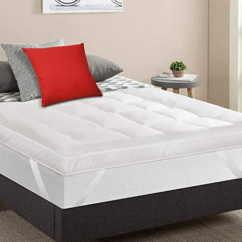 MightySoft Mattress Topper Kingsize Bed 10cm Thick - Quilted, Extra Deep, Ultra Fluffy and Breathable Microfiber Topper, Securely Fits with Elastic Straps, Enhances Comfort & Supports Restful Sleep