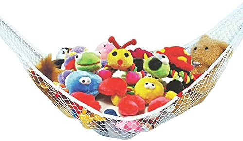 Teddy Hammock, White Large Stuffed Toys Organizer Rip-Resistant Toys Teddy Storage Mesh Net with Anchors and Screw Hooks - Toy Hammock for Stuffed Animals, Basket Ball, Football etc.