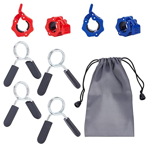 SUPERFINDINGS 4 pièces 2 Couleurs Pinces à Haltères en Plastique Pinces à Haltères Colliers Colliers de Barre Olympique avec 4 pièces Pinces à Collier à Ressort pour L'Haltérophilie, Musculation