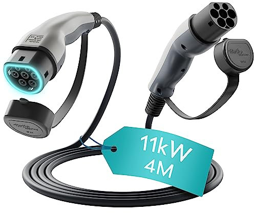 Ratio Type 2 EV Charging Cable, 16A | 11kW | 4 Metre | 3 Phase | Mode 3 | 4M Type 2 to Type 2, Electric Vehicle Car Plug-in Fast Charging Cable - Made in Europe
