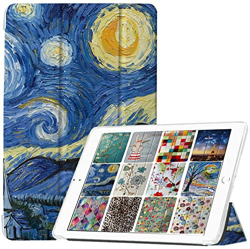 DuraSafe Cases Funda para iPad Pro de 9.7 pulgadas 2016 [PRO 9.7 2016] A1673 A1674 A1675 impreso inteligente trifold ligero suave silicona transparente cubierta frontal y trasera - Pintura nocturna