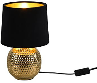 meineWunschleuchte Tischleuchte mit Keramikfuß Gold und Samtschirm Schwarz, Höhe 26cm