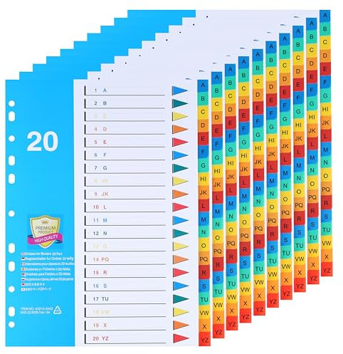 [10 Stück]20-teiliges Register für Ordner A4 A-Z,Farbig Ordner Trennblätter aus PP für Schule, Büro
