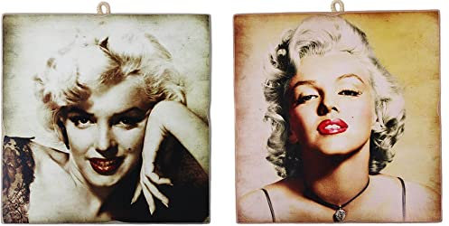 KUSTOM ART Set mit 2 Bildern, Vintage-Stil, berühmte Schauspieler, Marilyn Monroe, Druck auf Holz, 23 x 23 cm, für Restaurant, Pizzeria Bar Hotel.