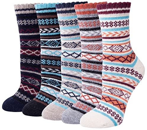 YSense Snug 5 Paar Wollsocken Damen, Warme Socken Damen, Thermosocken, Dicke Socken für den Winter