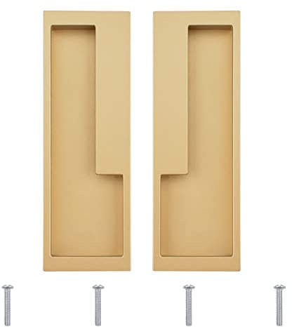 MOROBOR Zinc Alloy Flush Pull Handles, 2pcs Embedded Sliding Door Handle with Hidden Screws, Modern Simple Door Pull Handle for Sliding Barn Drawer Cupboard Wardrobe (Matte Gold)