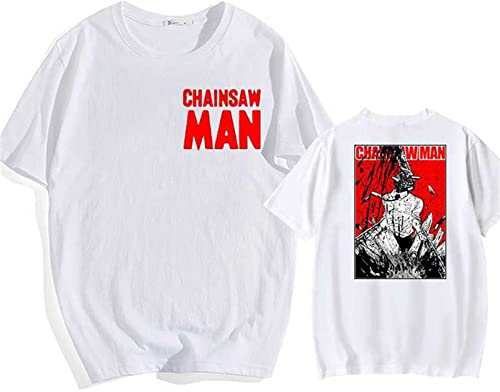 Mens Short Sleeve Crewneck T-Shirt Classic, Chainsaw Man Manga Print Tee Shirt for Unisex, Gifts for Fans, 90S Vintage Tees Tops (XXS-4XL)
