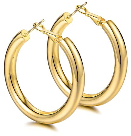 Orecchini a cerchio in oro spesso placcato oro 14k Orecchini grandi leggeri per le donne Orecchini a cerchio in oro grosso ipoallergenici