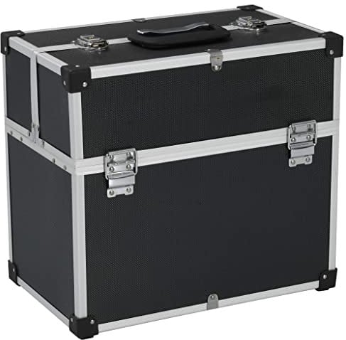 Werkzeugkoffer 38x22,5x34 cm Transportkoffer aus Aluminium/ABS mit Handgriff und Metallverschlüssen, Werkzeugbox Leer Werkzeugkasten für Kleinteile und Werkzeug, Schwarz