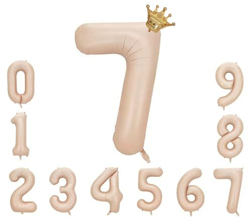 Foil Luftballon 7 Helium Folienballon Zahlen Ballon XXL Folien Beige Ballon 7 Geburtstag 100cm/40inch