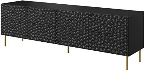 Mirjan24 Halori 190 - Mobile TV a 4 ante con sistema di apertura senza maniglie, per TV, mobiletto, tavolo TV, armadio, TV (nero/nero + oro)