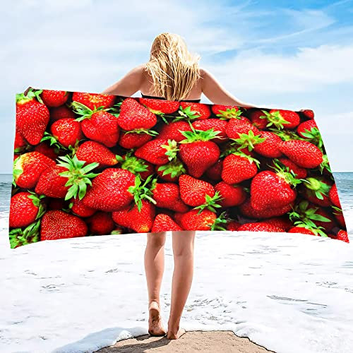 Strandtuch Groß 70x140 cm Erdbeere Badetuch Mikrofaser Handtücher 3D Frucht Strandhandtuch Schnell Trocknendes Sandfreies Badehandtuch, Saunatuch, Handtuch, Kinder, Damen, Herren, Strandtücher