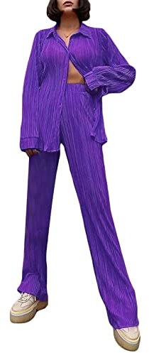 SKFLABOOF Zweiteiler Damen Elegant Sommer Outfit Anzug Plissee Musselin Fã¼r Hosenanzug 2 Teiler Schicker Hochzeitwear Outfits Hohe Taille Set Blazer Y2K Homewear Hosenanzã¼ge Streetwear