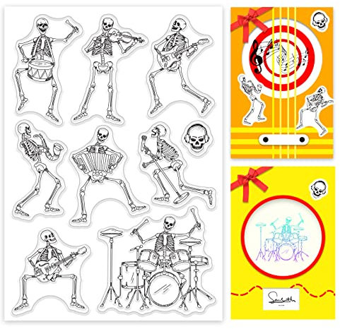 craspire Musik-Totenkopf-Skelett, Durchsichtige Gummistempel, Halloween-Rock, Transparente Silikon-Siegel Zum Basteln von Karten, Freunden, Grußworten, DIY, Scrapbooking, Journaling
