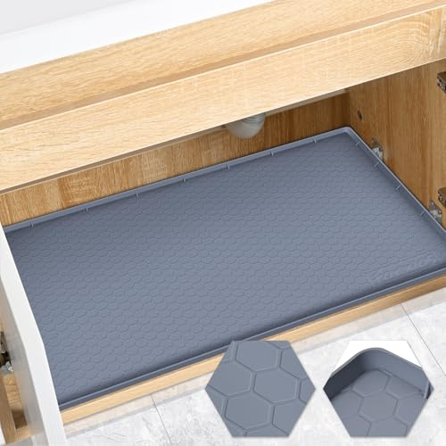 FORWOS Tapis sous évier, 86,4 x 55,9 cm, tapis en silicone imperméable pour cuisine, organiseurs d'armoire et de rangement, protecteur d'évier et d'armoire, plateau sous évier pour salle de bain
