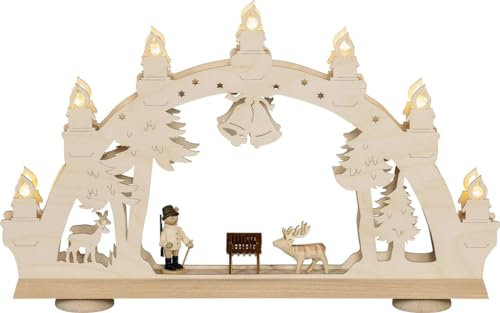 Rudolphs Schatzkiste Schwibbogen Jäger im Wald LED Natur BxHxT 49x30,5x6cm NEU Lichterbogen Fensterbogen Spitzbogen Erzgebirge Weihnachten Bergbau Bergmann Licht Holz Dekoration Beleuchtung