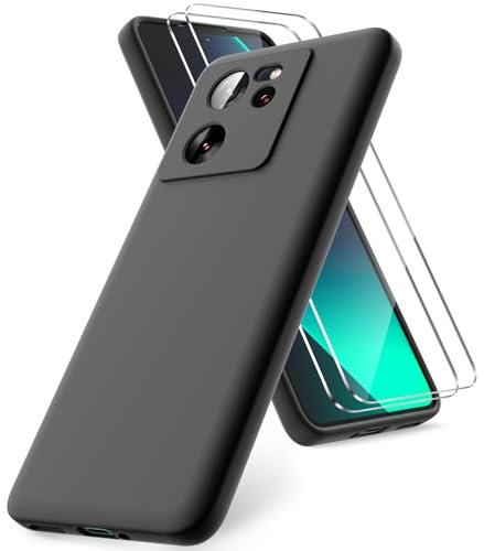 Vansdon Funda Compatible con Xiaomi 13T/Xiaomi 13T Pro, 2 Unidades Protector Pantalla Cristal Templado, Silicona Líquida Gel Ultra Suave Funda- Negro