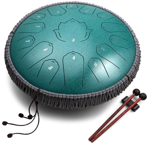 TMPZ Zungentrommel,Steel Tongue Drum 14 Zoll 36cm 15 Töne C-Dur Stahlzungentrommel Klangtrommel Handpan für Anfänger Erwachsene und Kinder,mit Notenblättern für Meditation,Yoga und Klangheilung