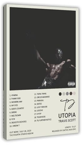 Travis Poster Scott Utopia Album Cover Poster (4) Leinwand Poster Wandkunst Dekor Druck Bild Gemälde für Wohnzimmer Schlafzimmer Dekoration Rahmenstil 60 x 90 cm