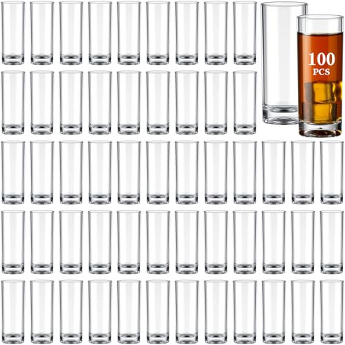 FillTouch Juego de 100 vasos de chupito de 62.4 g a granel, base irrompible de plástico transparente, cristal de plástico para personalizar, regalo de cumpleaños, boda, invitados (alto)