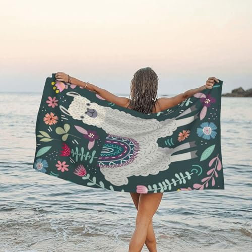 LAMAME Badetuch mit Alpaka-Motiv, schnell trocknend, leicht, sandfrei