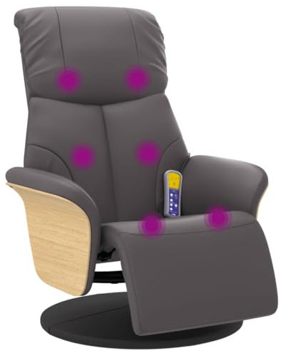 vidaXL Massagesessel, Sessel Verstellbare Rückenlehne Fußteil, Drehbar Fernsehsessel Relaxsessel mit Liegefunktion, Liegesessel Polstersessel Ruhesessel, Grau Kunstleder