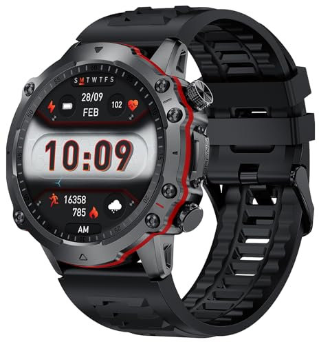 Military Smart Watch for Men 1.43 HD AMOLED Make/Answer Calls Blood Oxygen Blood Pressure Heart Rate Monitor Fitness Tracker Music Sleep Monitor AI Voice Assistant Compatible with Android iOS Phones