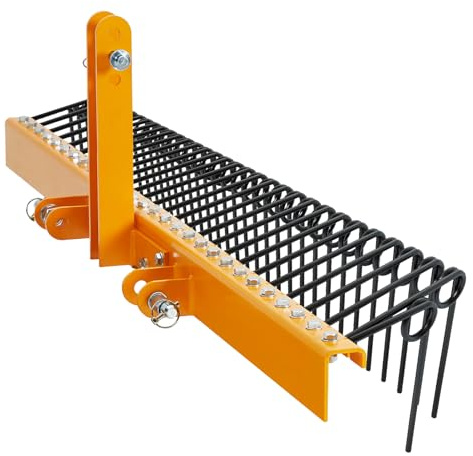 72 Inch Pine Straw Rake, 30 Coil Spring Tines Durable Powder Coated Steel Tow Behind Landscape Rake with 3 Point Hitch Receiver Attachment Fit to Cat0 Cat 1 Tractors for Leaves Grass,Yellow