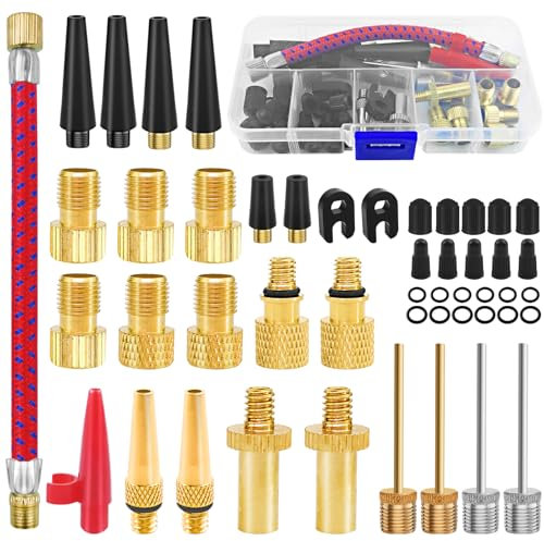 Samulee Omsscun 48 Pièces Embout Pompe Velo, Embout Gonflage Ballon, Embout Gonflage Velo (DV/AV/SV) pour Compresseurs Pompes Kit Adaptateur de Valve de vélo