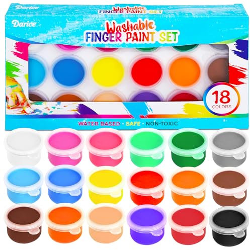 Darice Washable Finger Paint for Kids - Non-Toxic Kids Paint with 18 Vibrant Colors 1 oz Each - Water-Based Mess Free Crafts Art Supplies For Toddlers Kids
