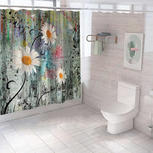 FAIRYGATE Stoff Blumen Vintage Duschvorhänge Natur Duschvorhang Stoffliches Gewebe Badezimmerdekorationsset aus Polyester Stoff Anti Schimmel Dusch Vorhang Wasserdicht Waschbar 180 x 180 cm B8716