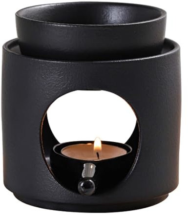 Keramische duftlampe, Duftlampe Ambiente Teelicht, Duftlampe aus Keramik mit Teelichthalter, Keramik Duftlampe, duftöl Lampe, Ausgehöhlte Duftöl Lampe für Wohnkultur Abnehmbare (Schwarz)