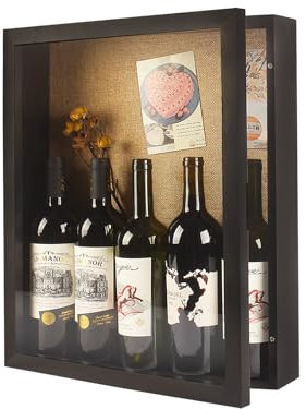 WANMEIZI 16x20 Extra Large Shadow Box Frame by 3.9 Inches Deep Wooden Display Cases with Lock for 6 Bottles of Red Wine,Champagne,Liquor,Goblet, Photos, Flower,Figurines,Shirt-Black