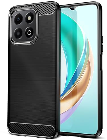 Qiinogow Custodia Ultrasottile per Honor X6B, Nero | Custodia con Effetto Fibra di Carbonio, Finitura Spazzolata, Antiurto e Antigraffio, TPU Flessibile