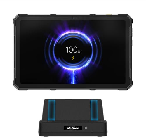 Ulefone 10W Schreibtisch-Ladedock, Armor Pad 4T/4 Ultra Tablet Ladestation, Kabelloses Laden, Standfest, Doppelausgang, 2-in-1 Ladehalterung mit Pogo Pin, für Armor Pad 4 Serie