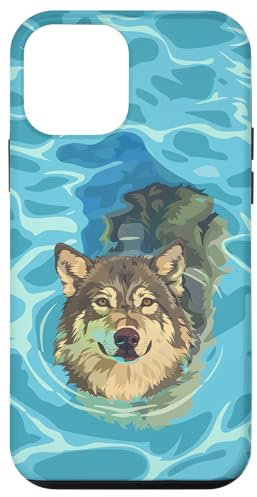 Coque pour iPhone 12 mini Adorable loup dans l'eau de la piscine pour maman papa enfants